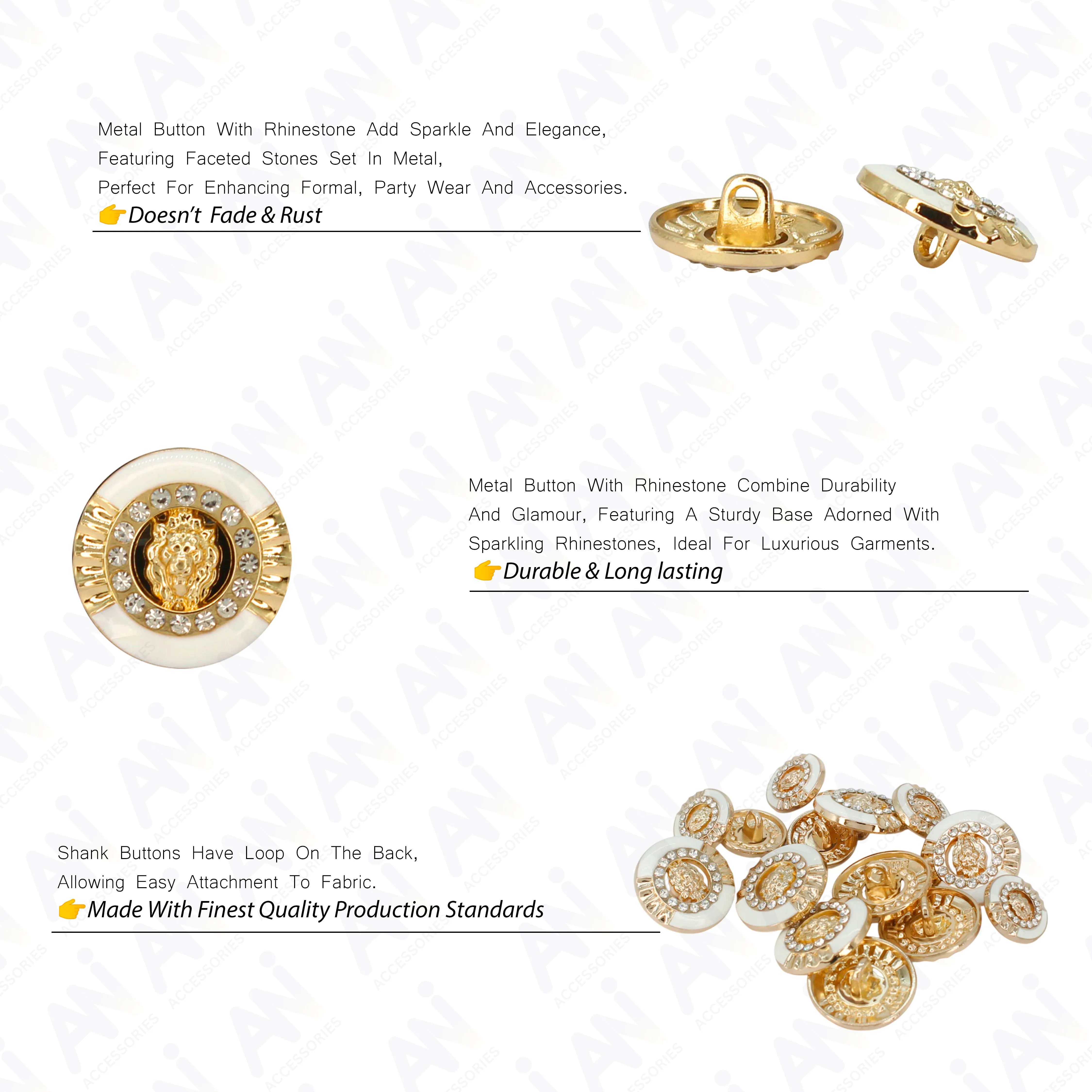 12mm Lion Rhinestone Shirt Buttons