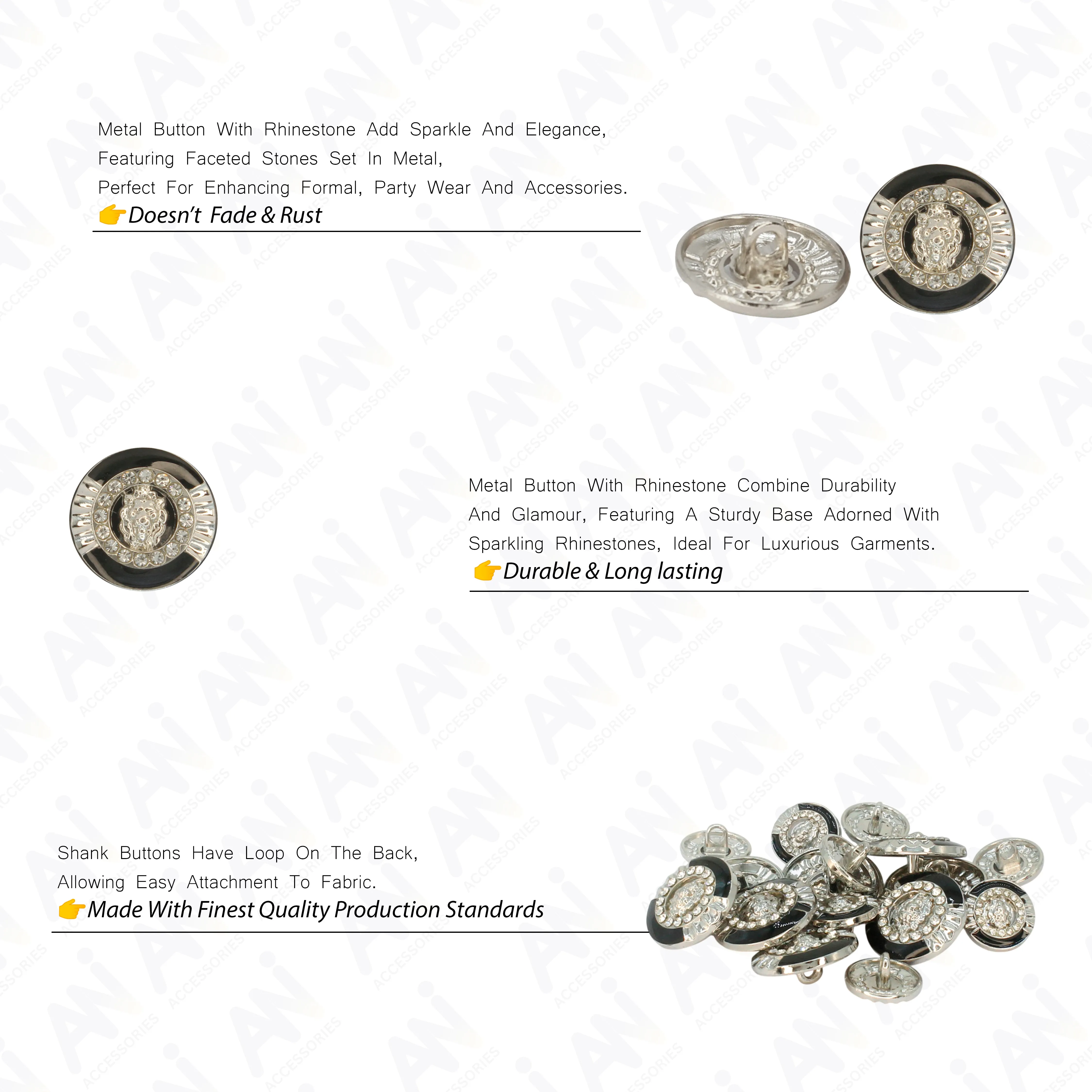 12mm Lion Rhinestone Shirt Buttons
