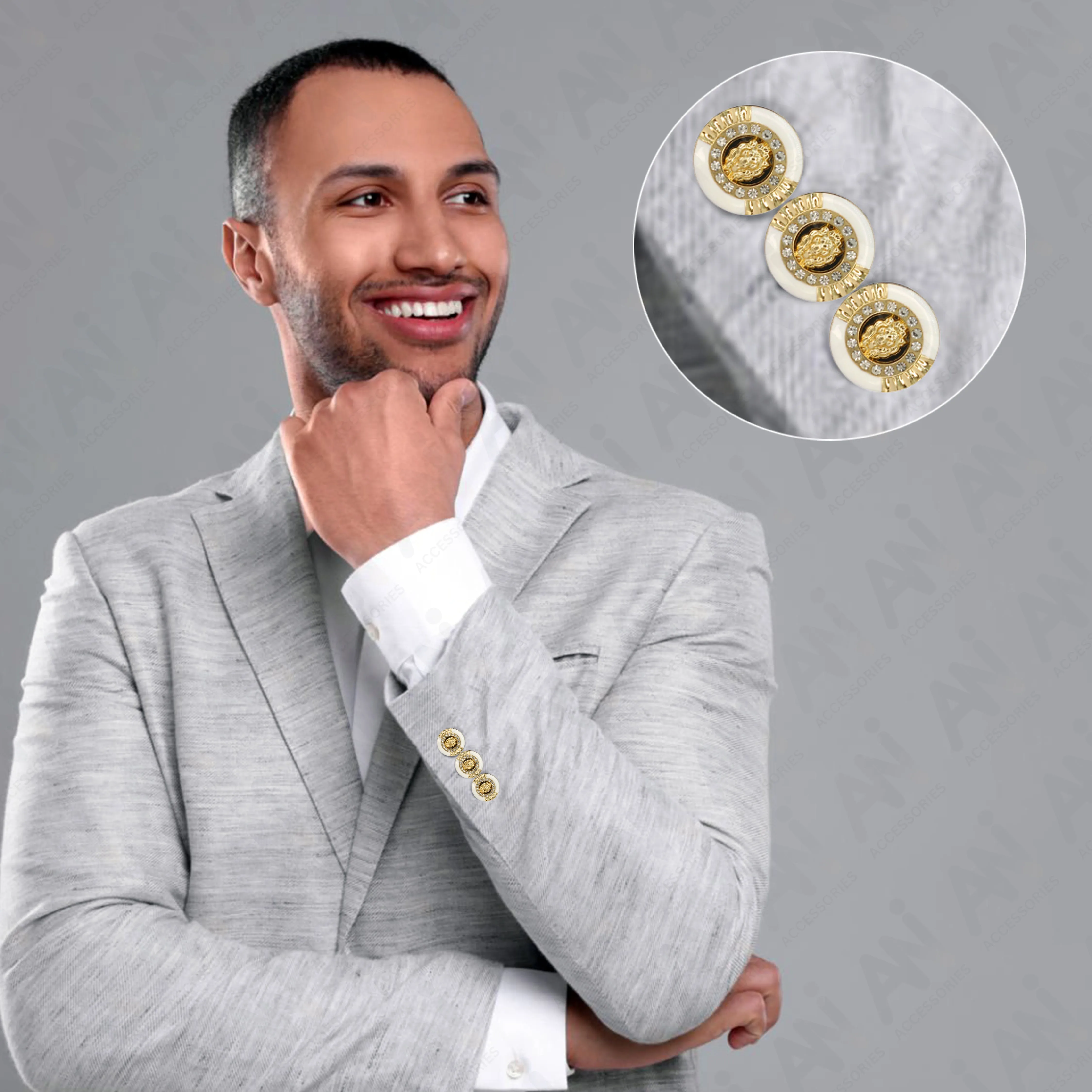 12mm Lion Rhinestone Shirt Buttons