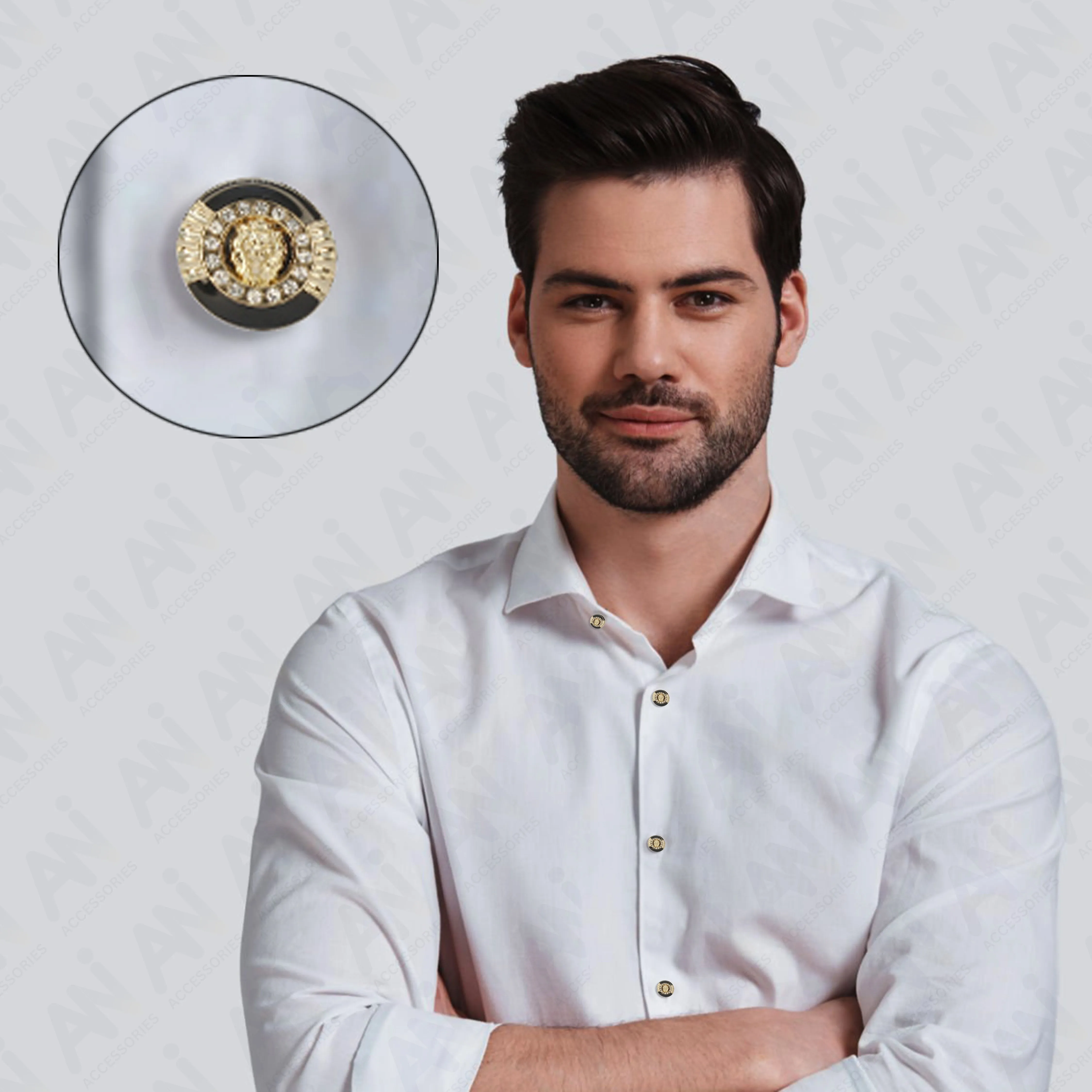 12mm Lion Rhinestone Shirt Buttons