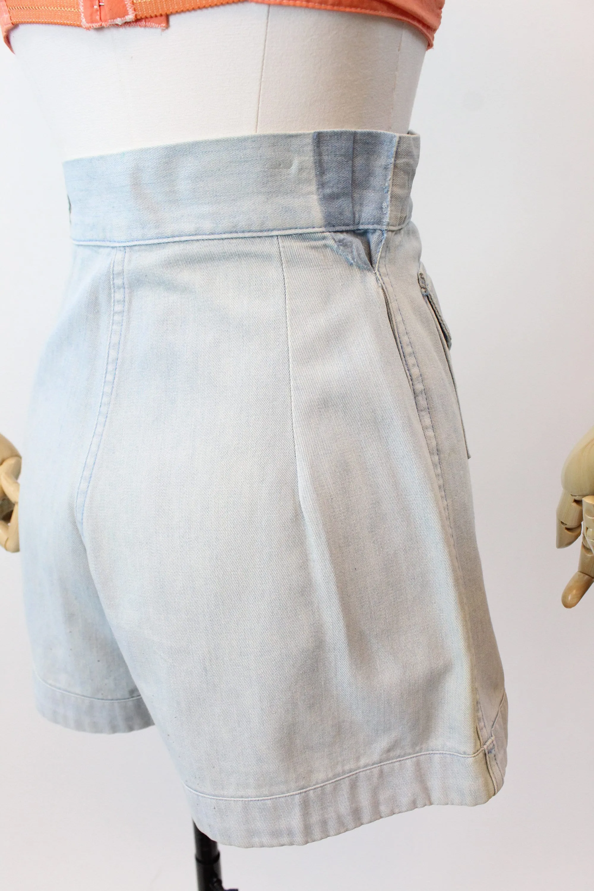 1940s DENIM coin PENNY button shorts xs small | new spring summer