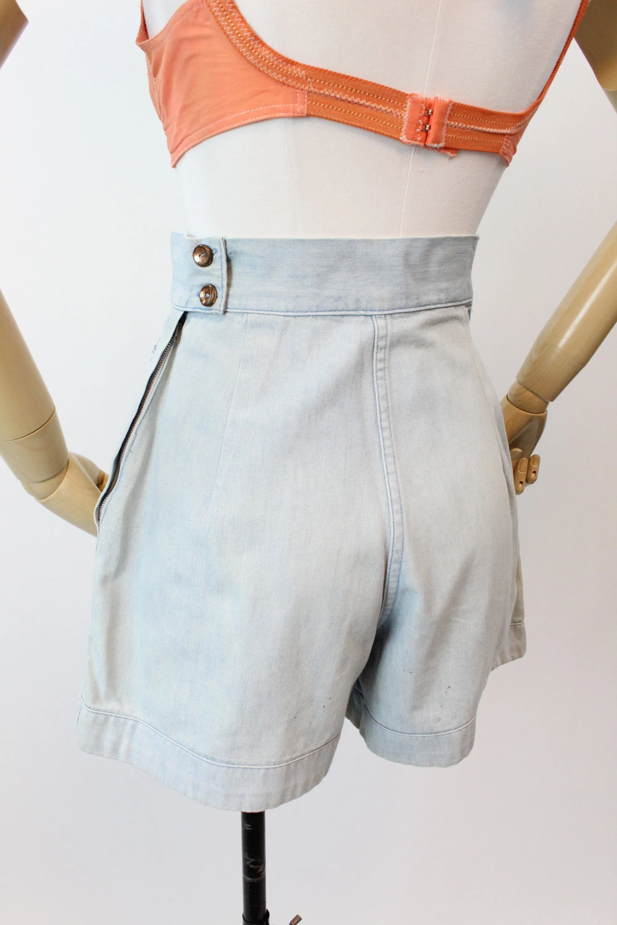 1940s DENIM coin PENNY button shorts xs small | new spring summer