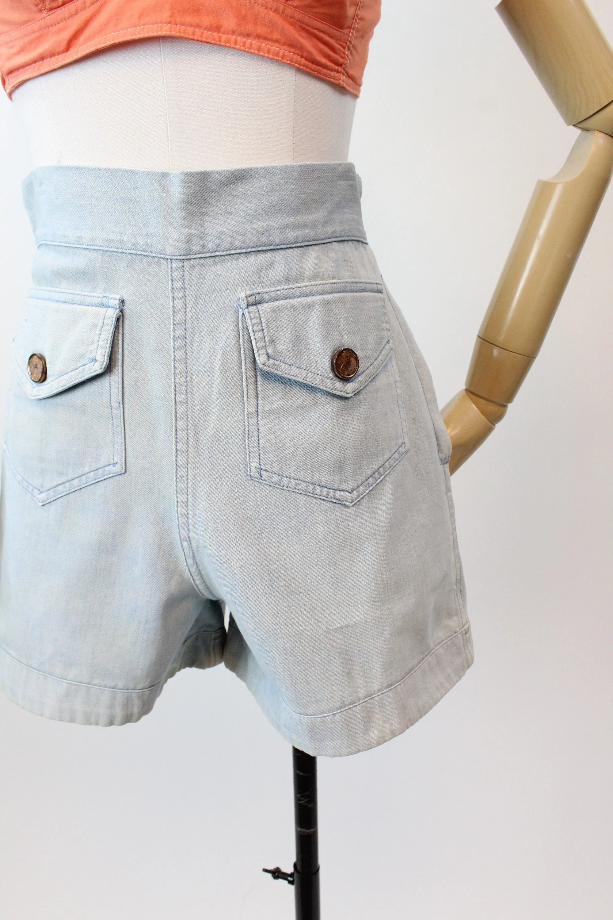 1940s DENIM coin PENNY button shorts xs small | new spring summer