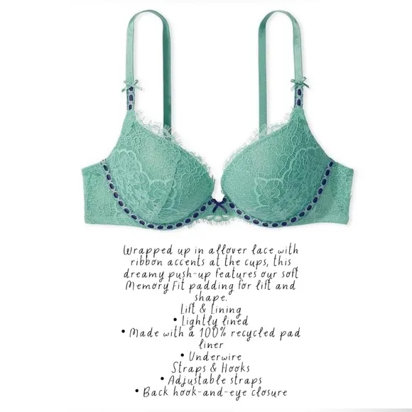 2pc Victoria’s Secret DREAM ANGELS Ribbon Slot Demi Push-Up Bra &amp; Panties Set