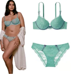 2pc Victoria’s Secret DREAM ANGELS Ribbon Slot Demi Push-Up Bra &amp; Panties Set