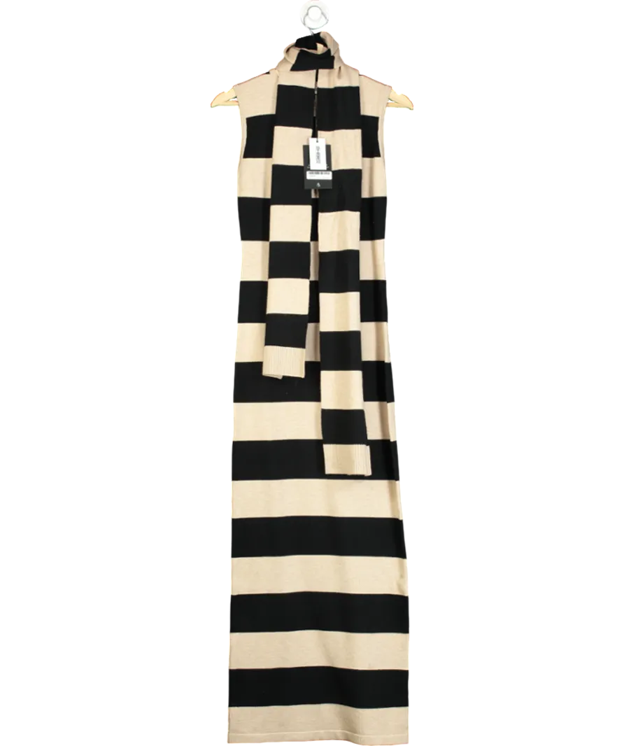 4th & Reckless Beige Striped Knitted Maxi Dress With Scarf UK 6