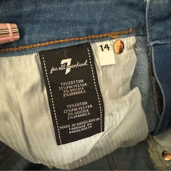 7 For All Mankind Women’s Denim Rolled Cuff Navy Jean Shorts Size 14