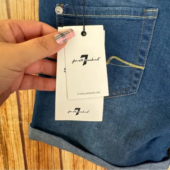 7 For All Mankind Women’s Denim Rolled Cuff Navy Jean Shorts Size 14