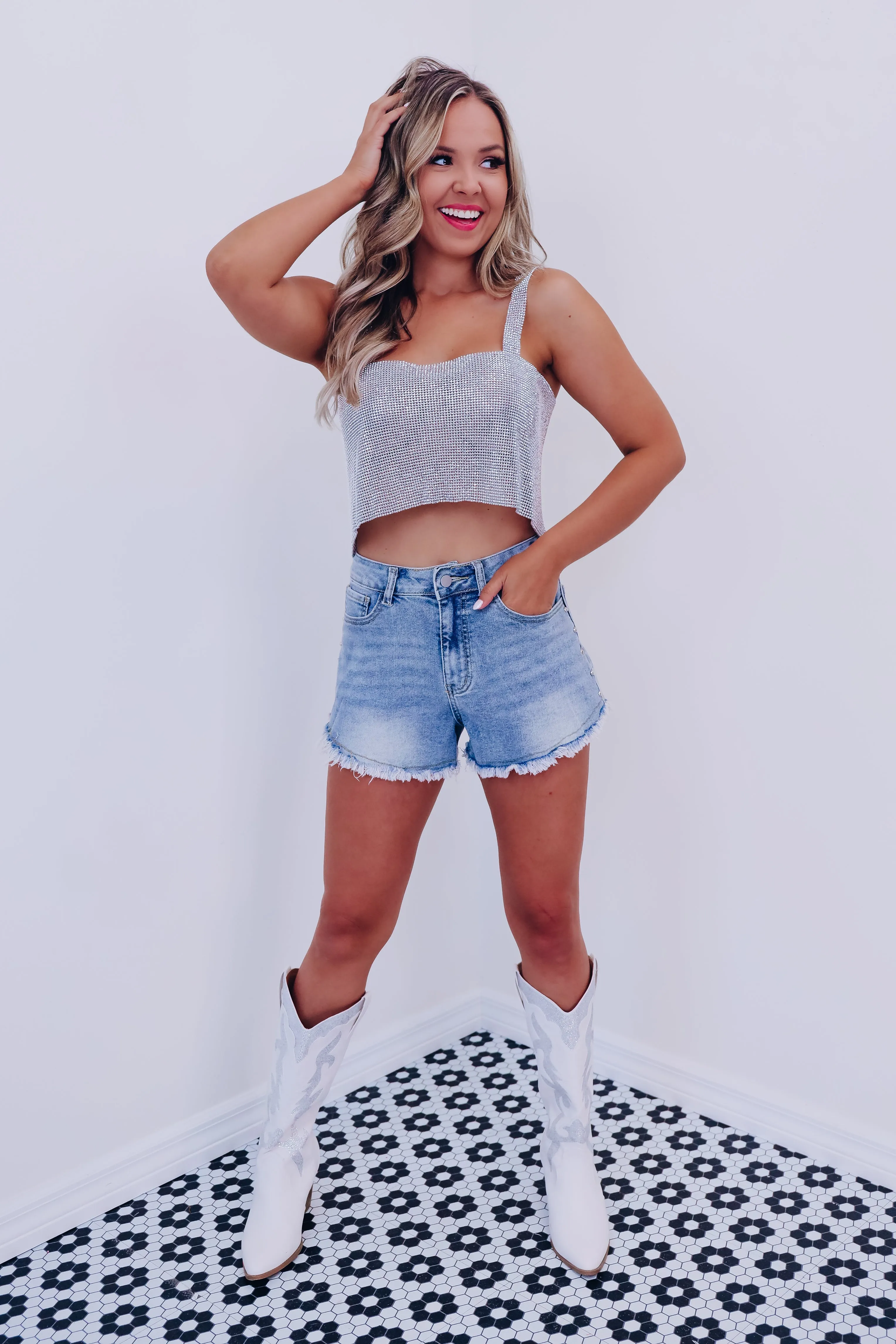 A Girl's Bestfriend Metallic Chain Crop Top - S