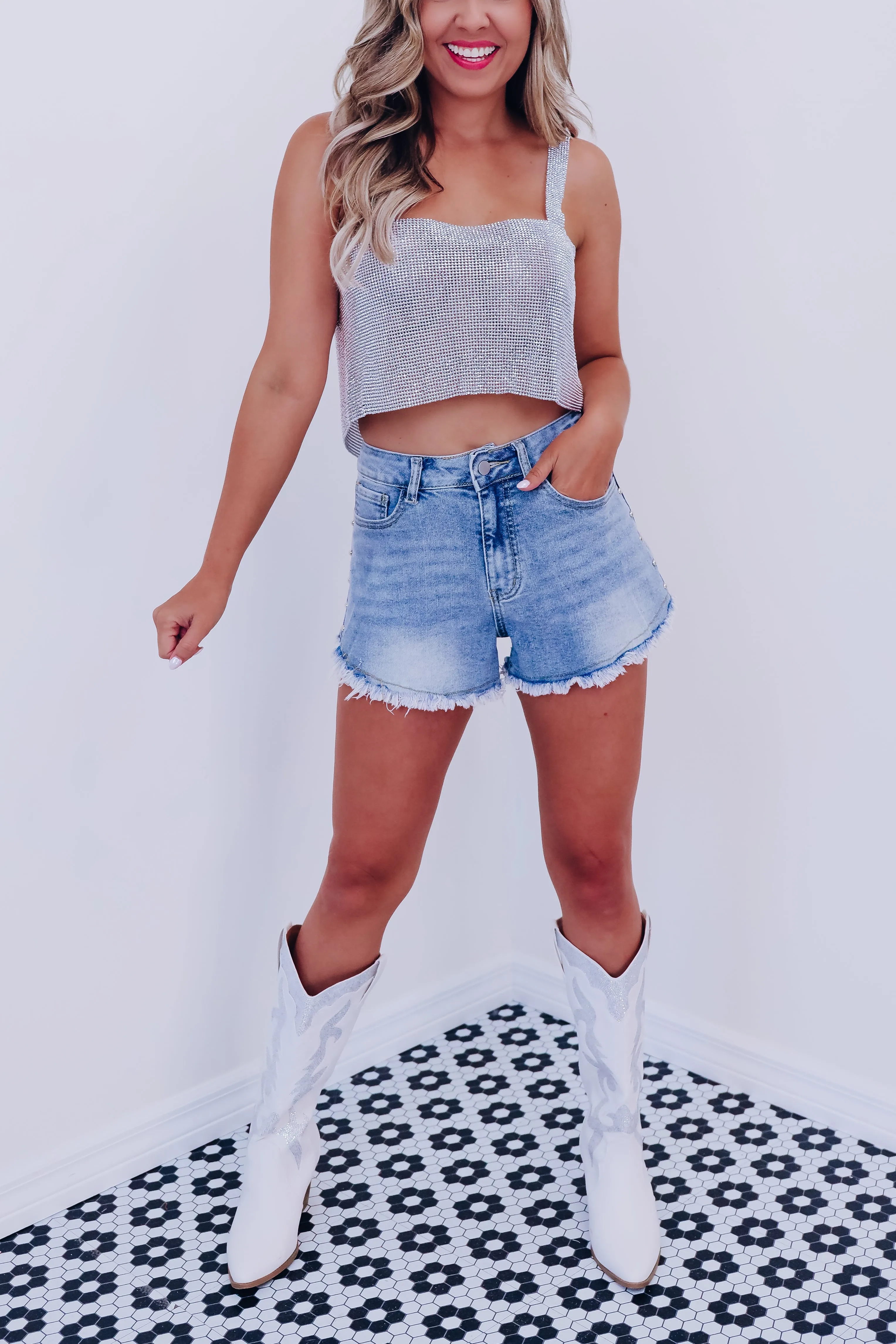 A Girl's Bestfriend Metallic Chain Crop Top - S