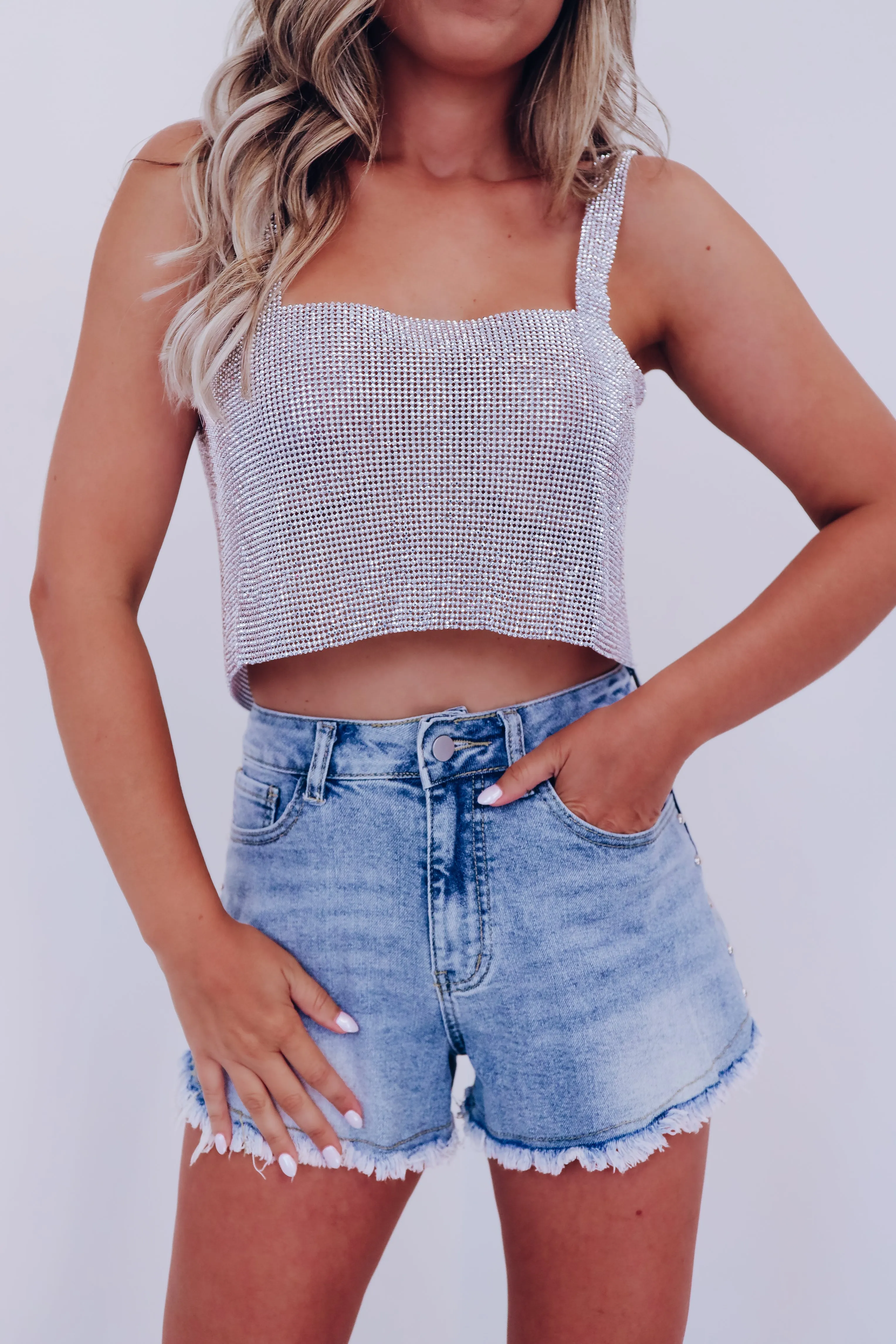 A Girl's Bestfriend Metallic Chain Crop Top - S