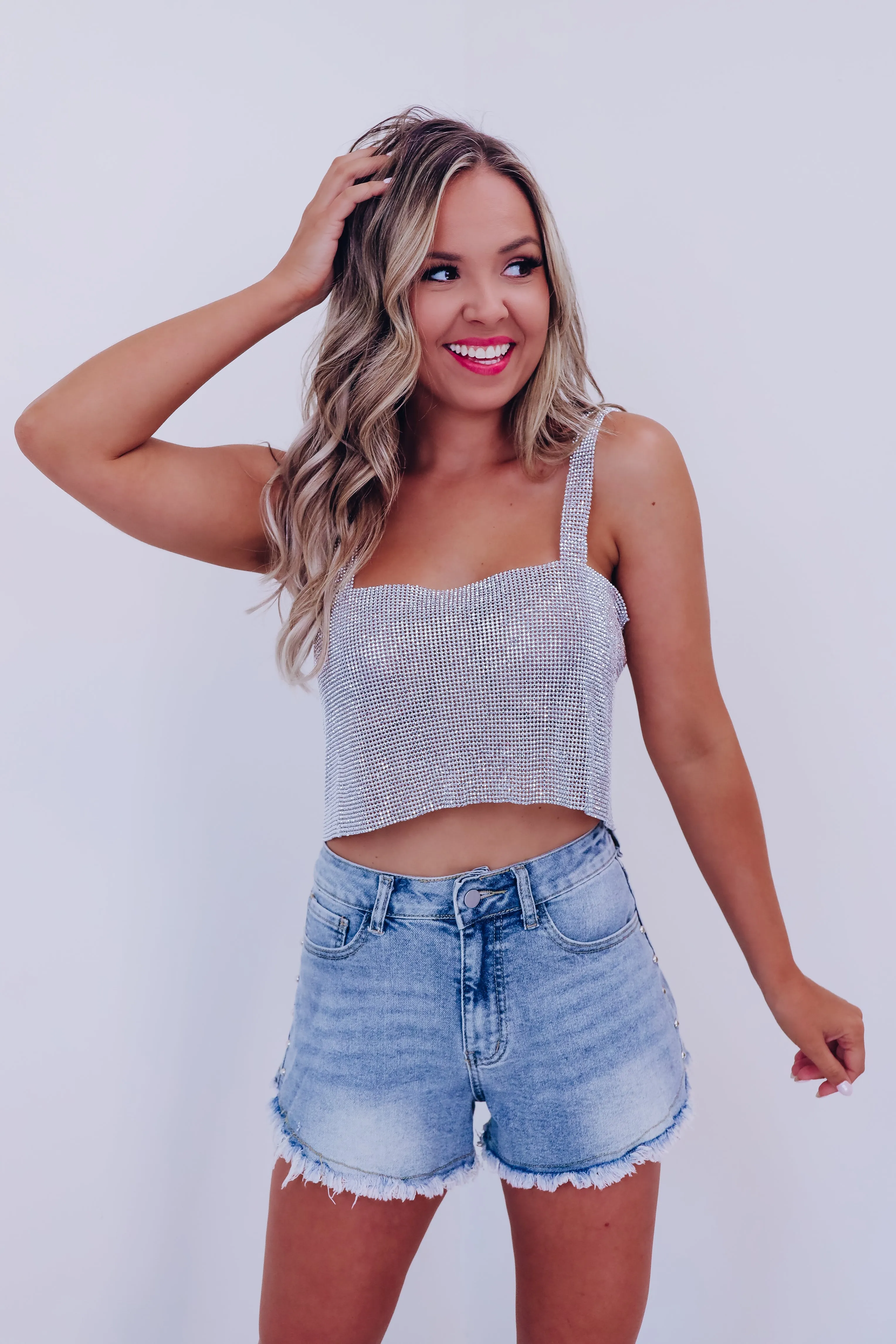 A Girl's Bestfriend Metallic Chain Crop Top - S