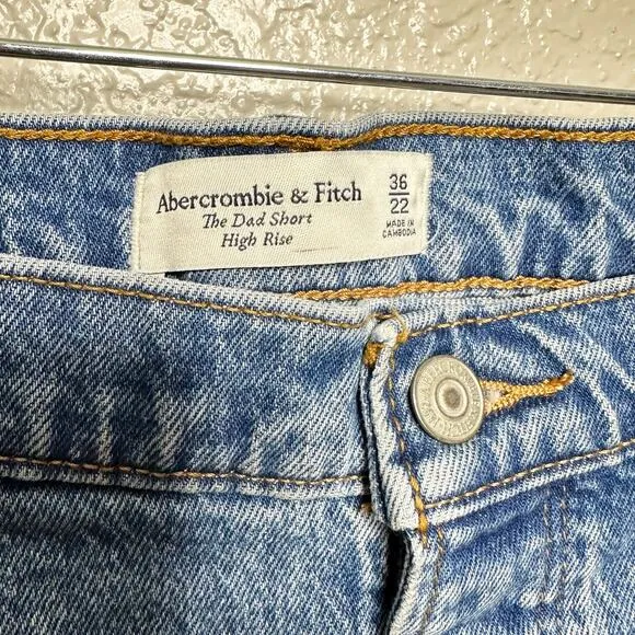 Abercrombie &amp; Fitch Women High Rise The Dad Shorts Medium Blue Wash 36