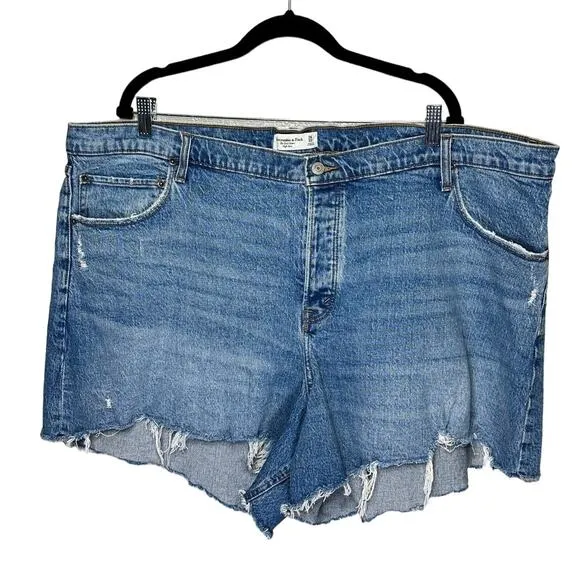 Abercrombie &amp; Fitch Women High Rise The Dad Shorts Medium Blue Wash 36