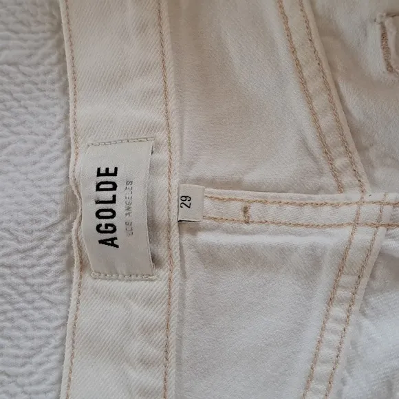 Agolde Womens Parker Short Ivory Distressed Denim Shorts Raw Hem Size 29