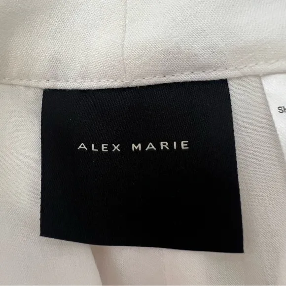 Alex Marie Women Linen White Dressy REINA Shorts Pockets Lined Pleated Long