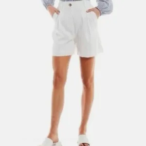Alex Marie Women Linen White Dressy REINA Shorts Pockets Lined Pleated Long