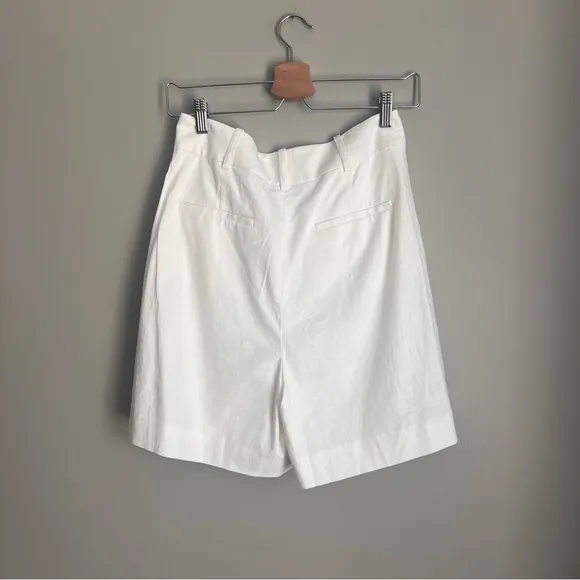 Alex Marie Women Linen White Dressy REINA Shorts Pockets Lined Pleated Long