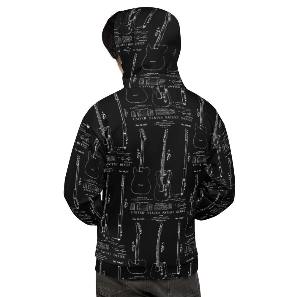 All-Over Guitar Patent Print T Hoodie