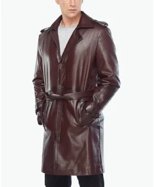 Alven Brown Leather Vintage Trench Coat