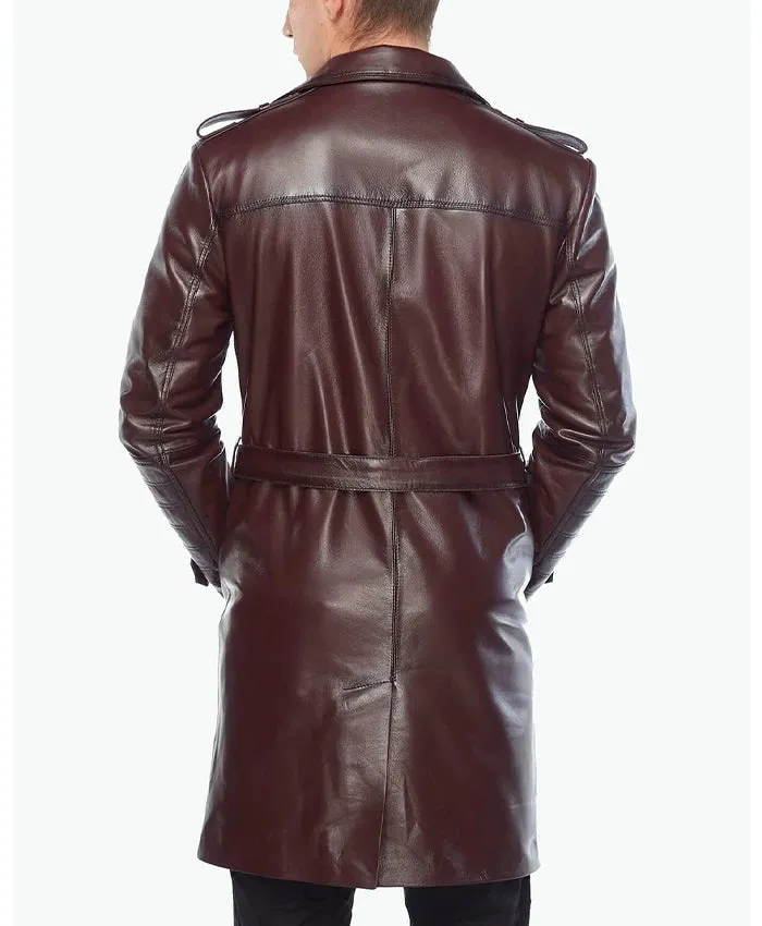 Alven Brown Leather Vintage Trench Coat