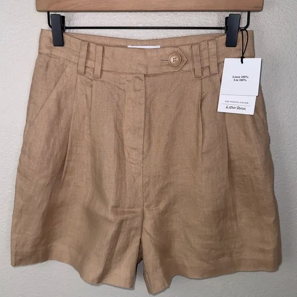 &amp; Other Stories NWT High-Rise Relaxed Tan Linen Shorts