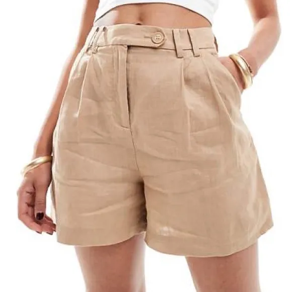 &amp; Other Stories NWT High-Rise Relaxed Tan Linen Shorts