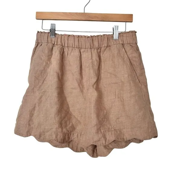 &amp; Other Stories Tan Linen Scallop Hem Shorts Sz 8