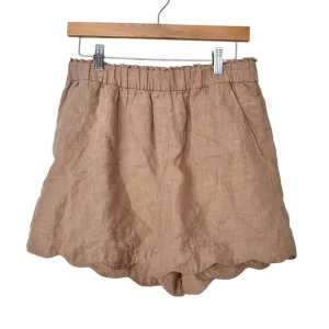 &amp; Other Stories Tan Linen Scallop Hem Shorts Sz 8