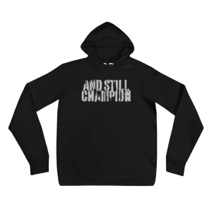And Still Champion stencil-like light lettering women's pull-over hoodie