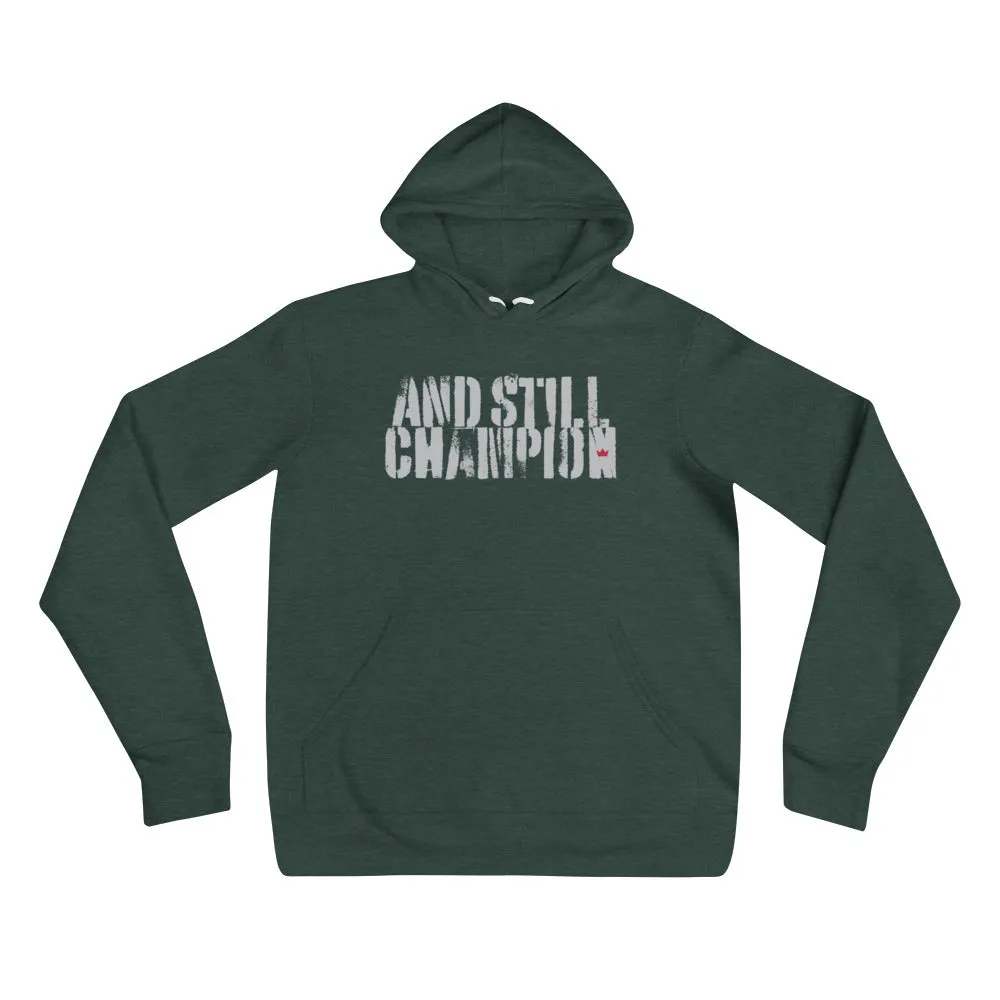 And Still Champion stencil-like light lettering women's pull-over hoodie