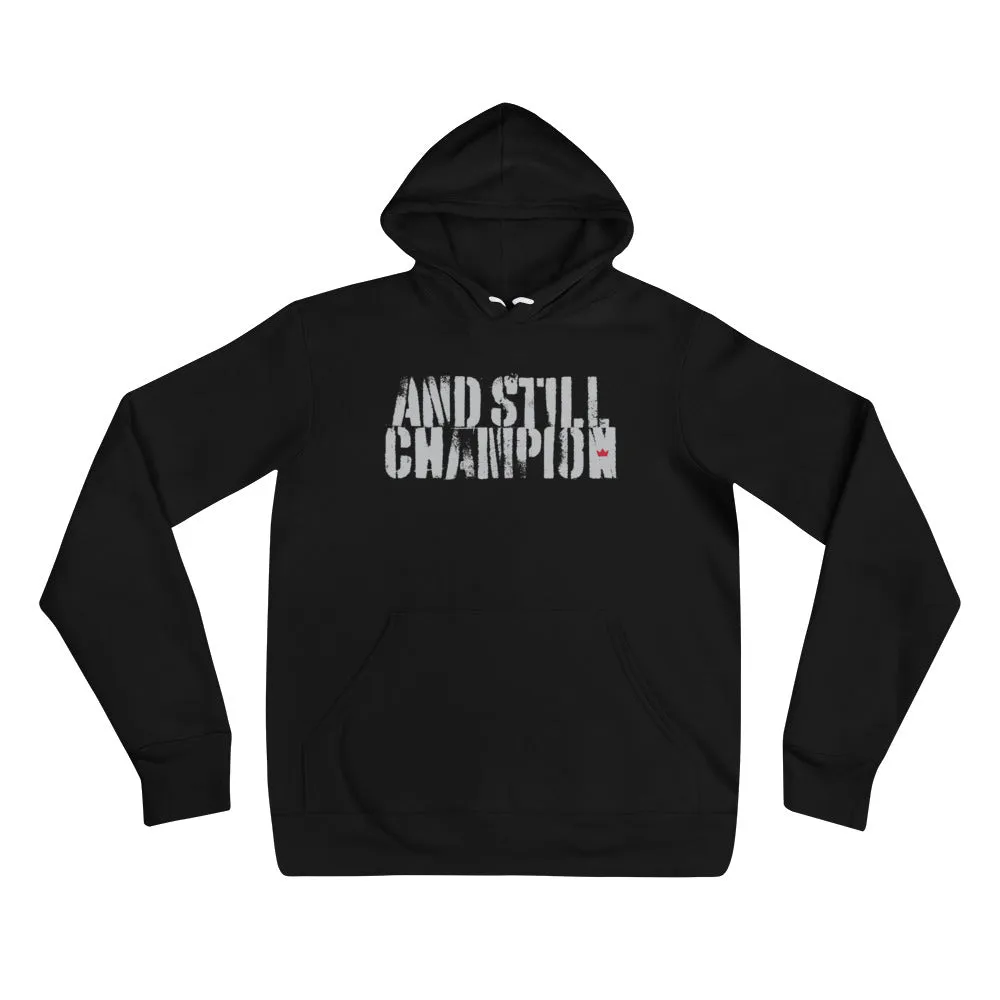 And Still Champion stencil-like light lettering women's pull-over hoodie