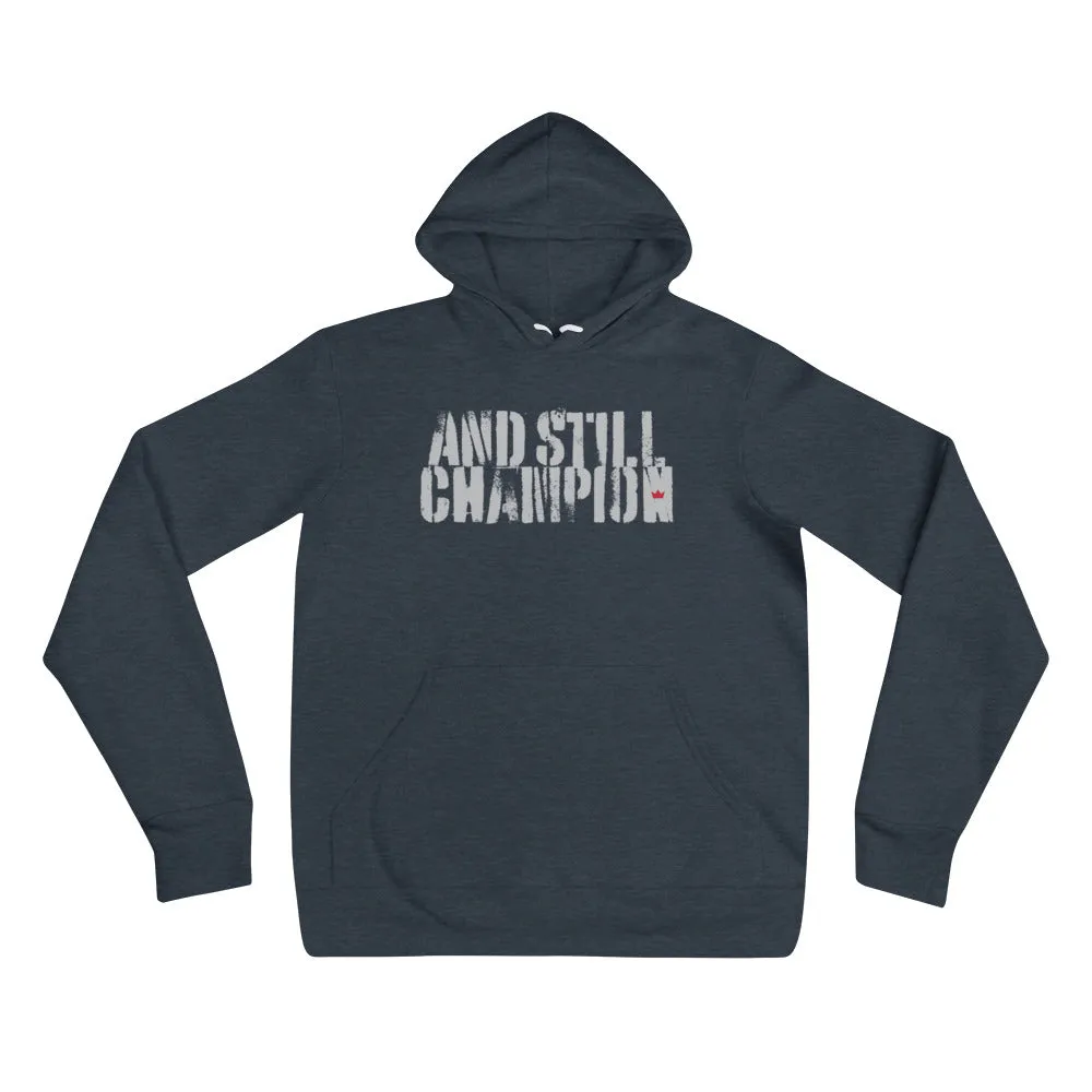 And Still Champion stencil-like light lettering women's pull-over hoodie