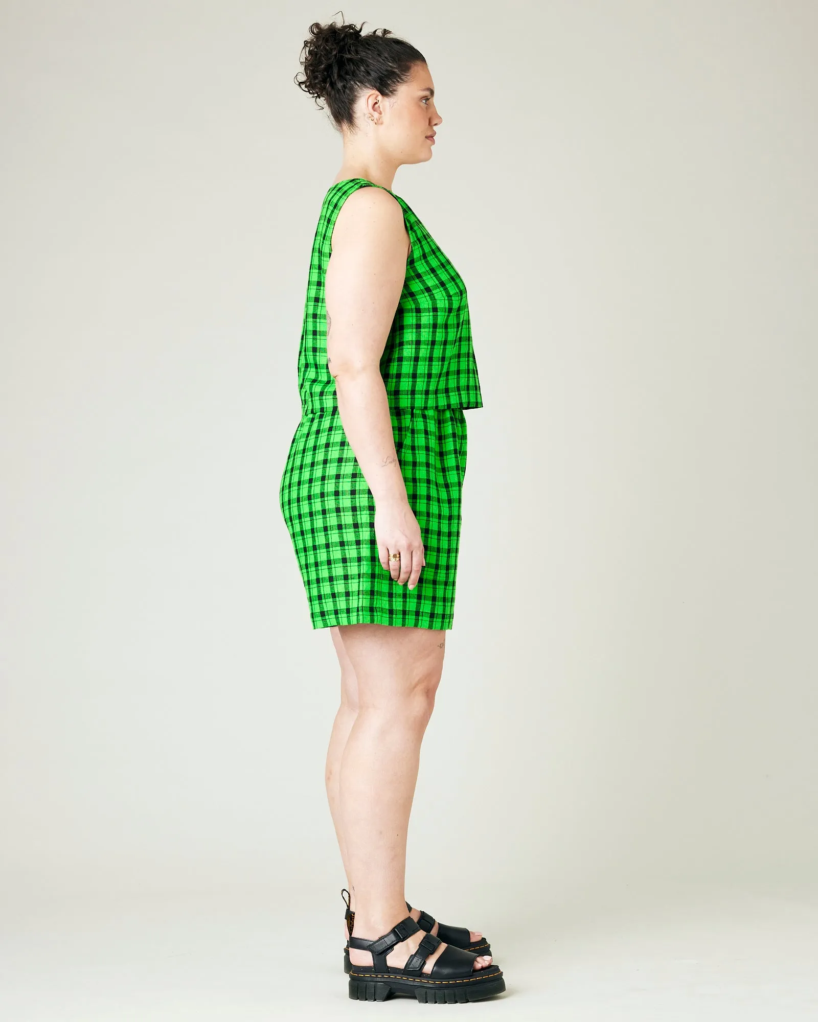 Ari Green & Black Check Linen Shorts