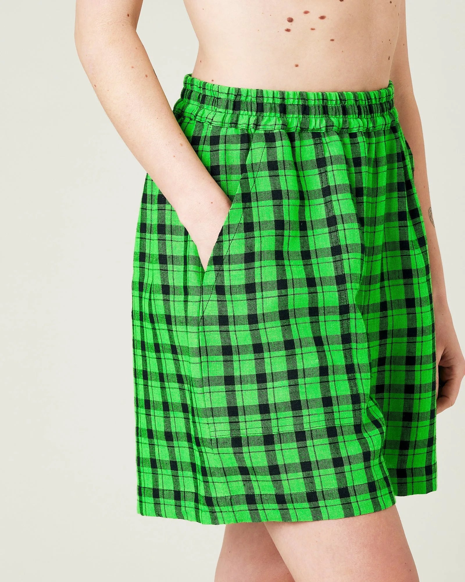 Ari Green & Black Check Linen Shorts