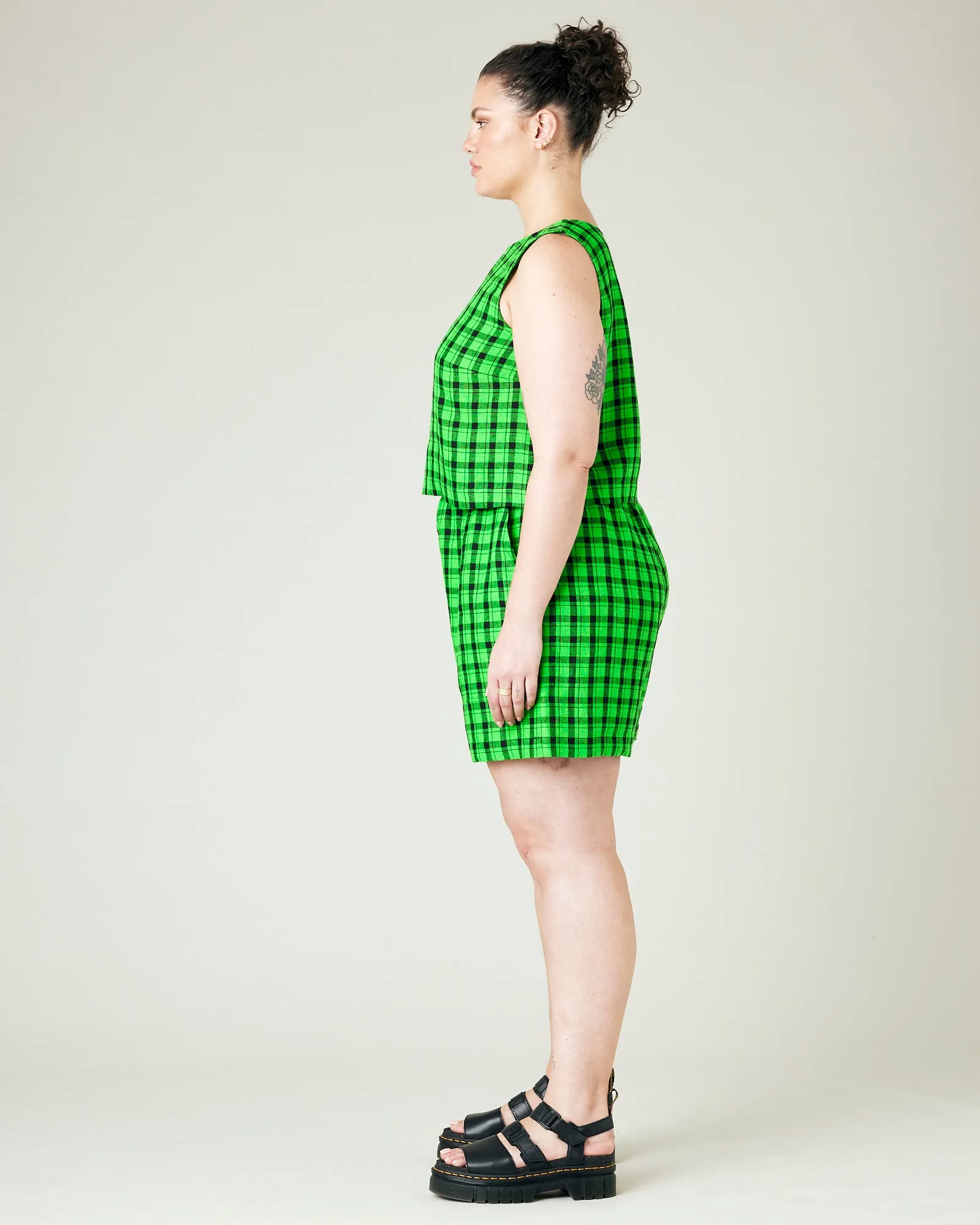 Ari Green & Black Check Linen Shorts