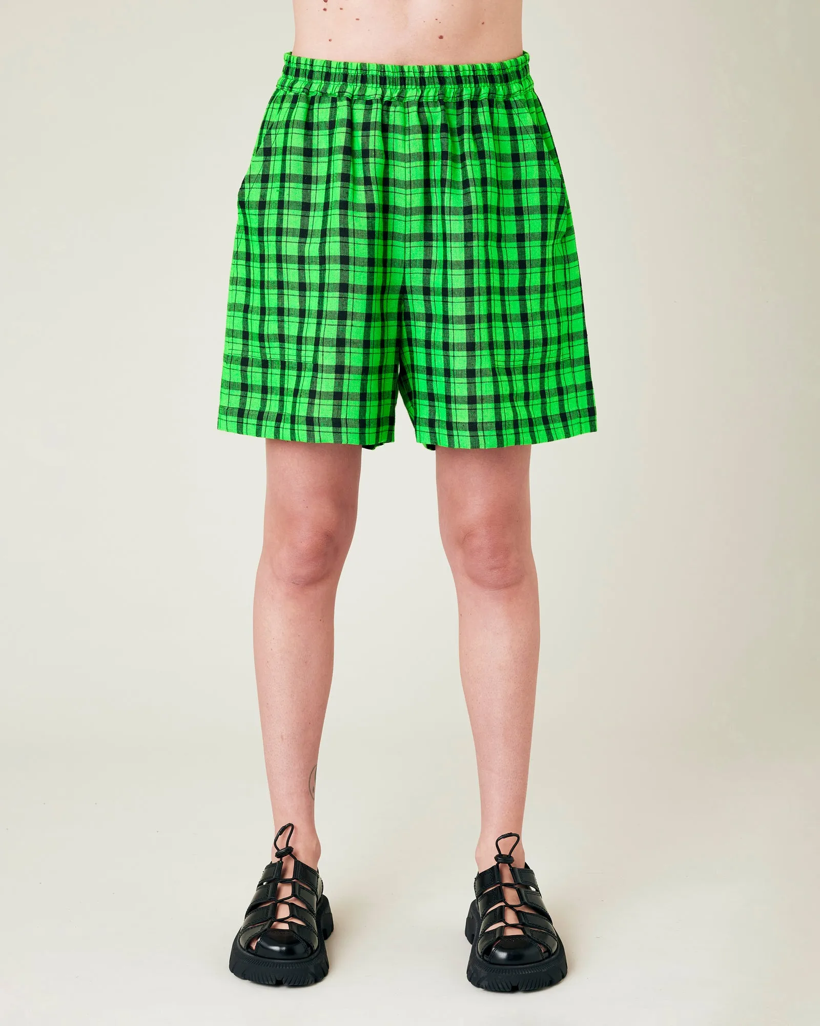 Ari Green & Black Check Linen Shorts