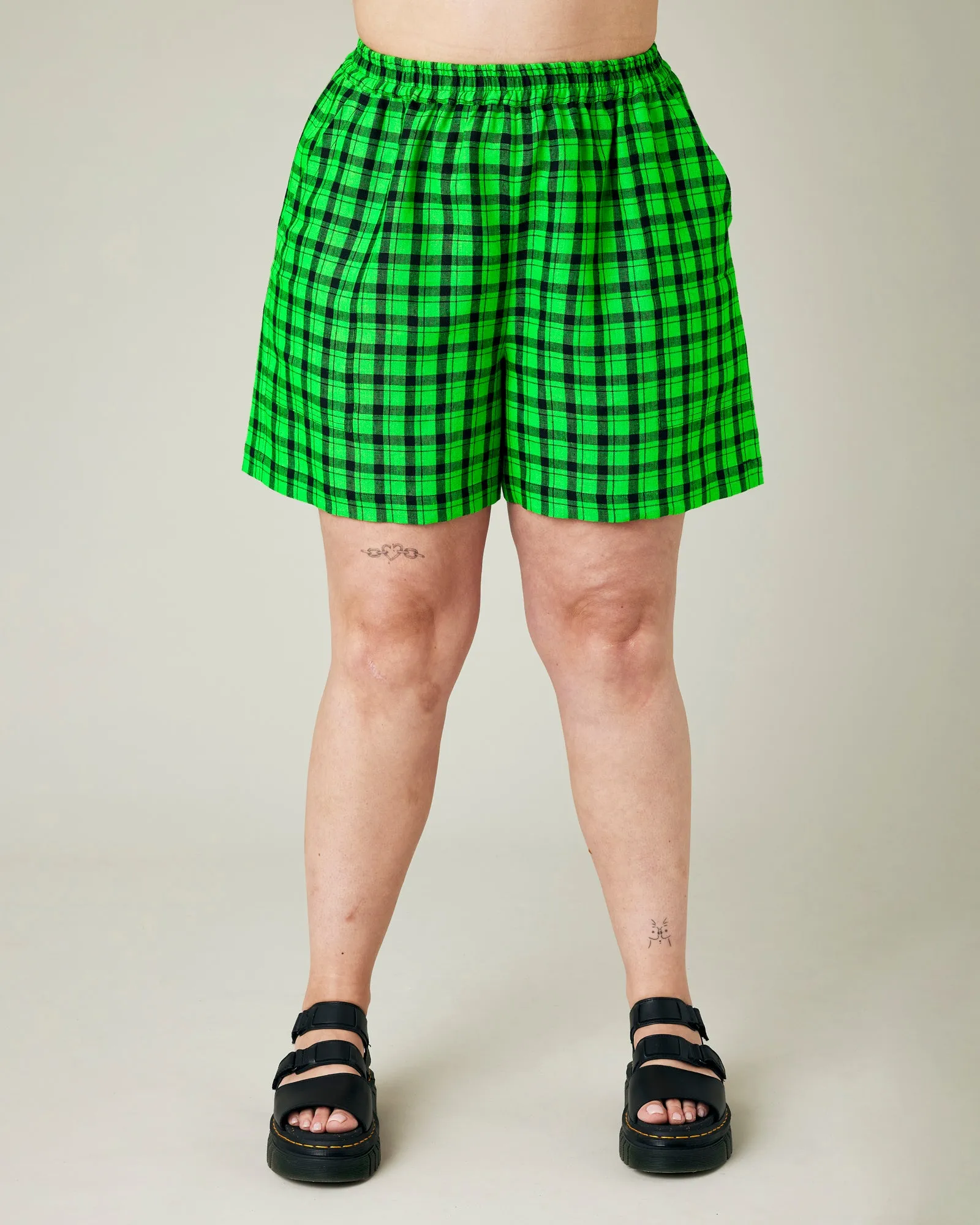 Ari Green & Black Check Linen Shorts