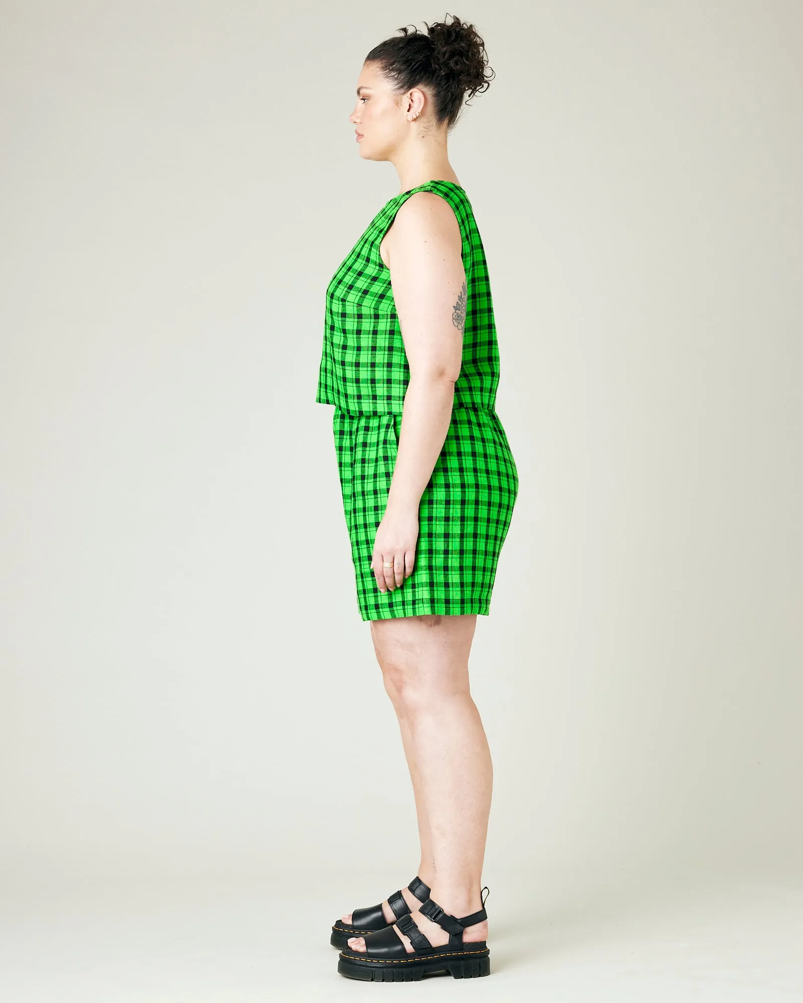 Ari Green & Black Check Linen Shorts