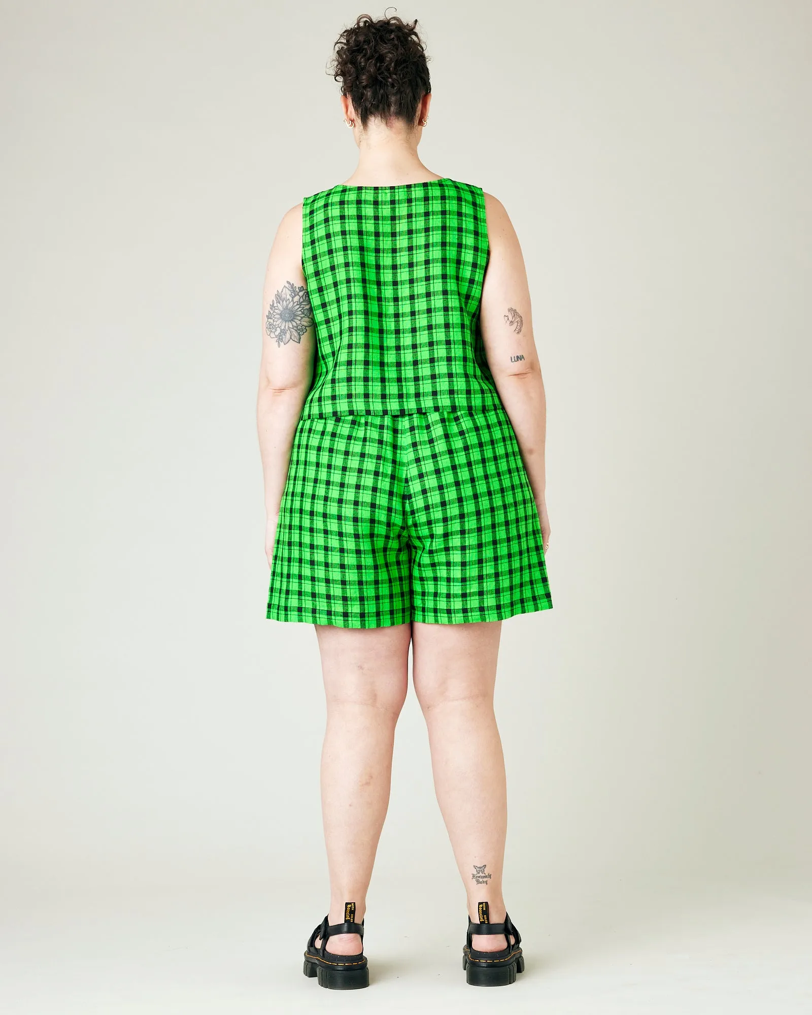 Ari Green & Black Check Linen Shorts