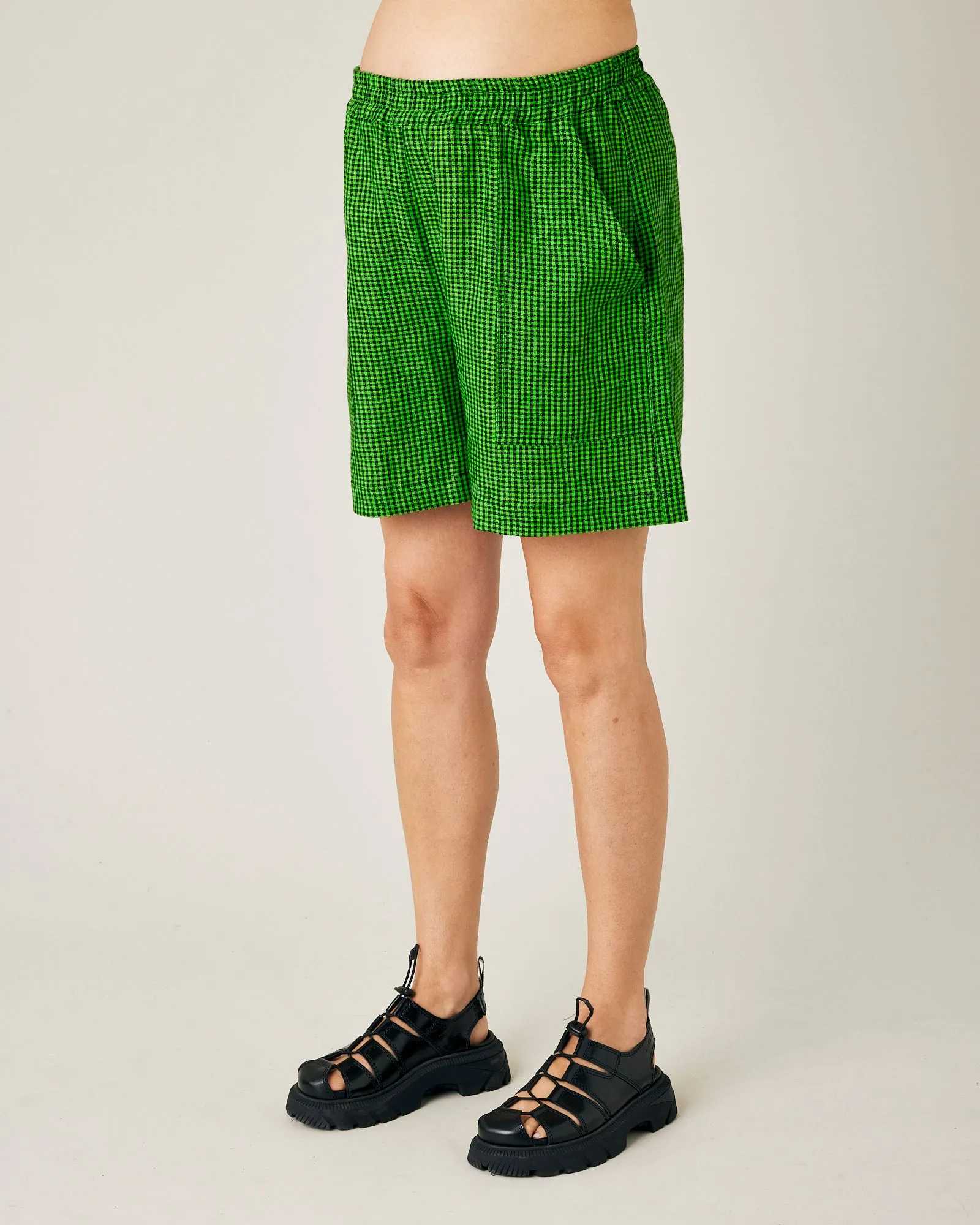 Ari Green & Black Micro Check Linen Shorts
