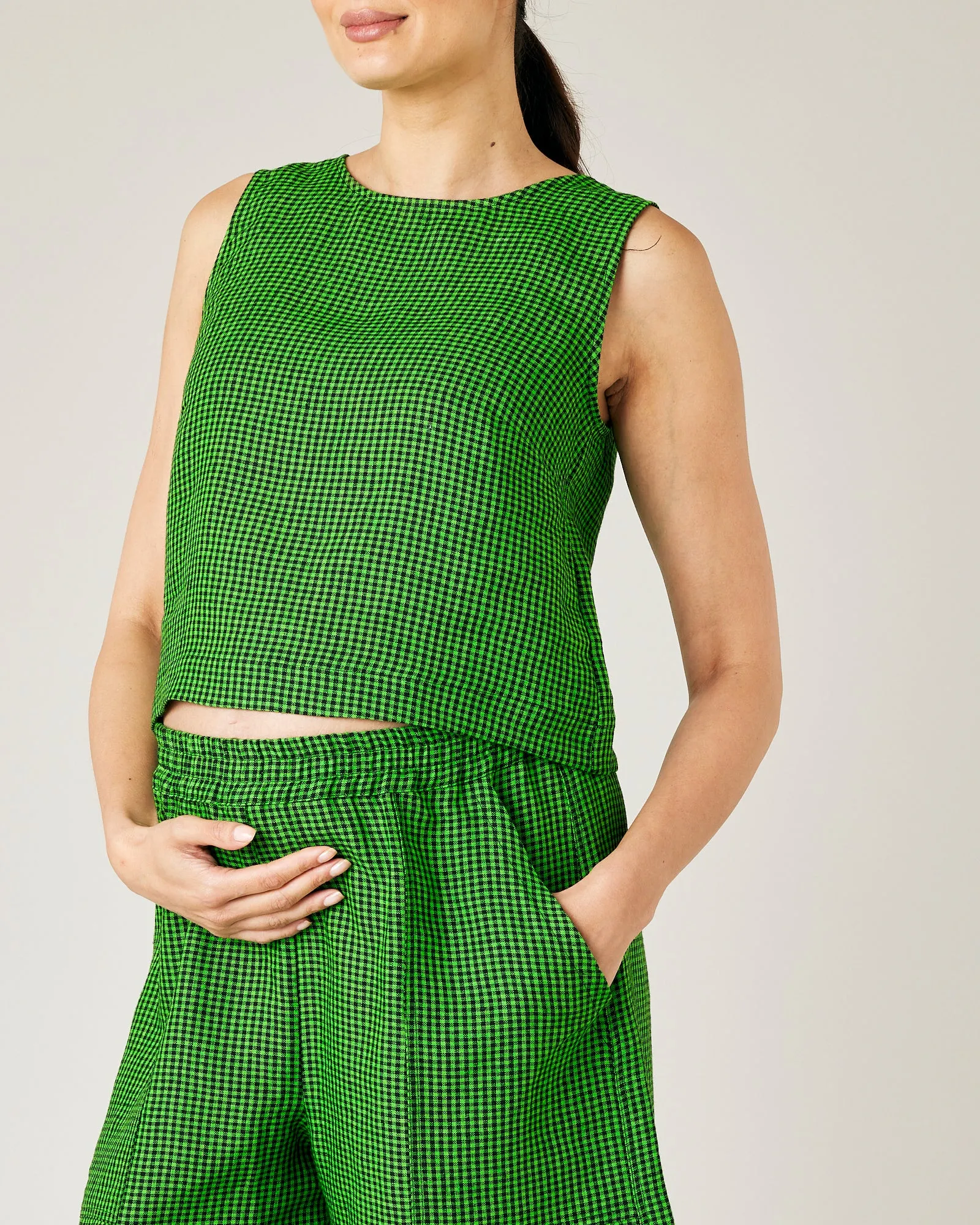 Ari Green & Black Micro Check Linen Shorts