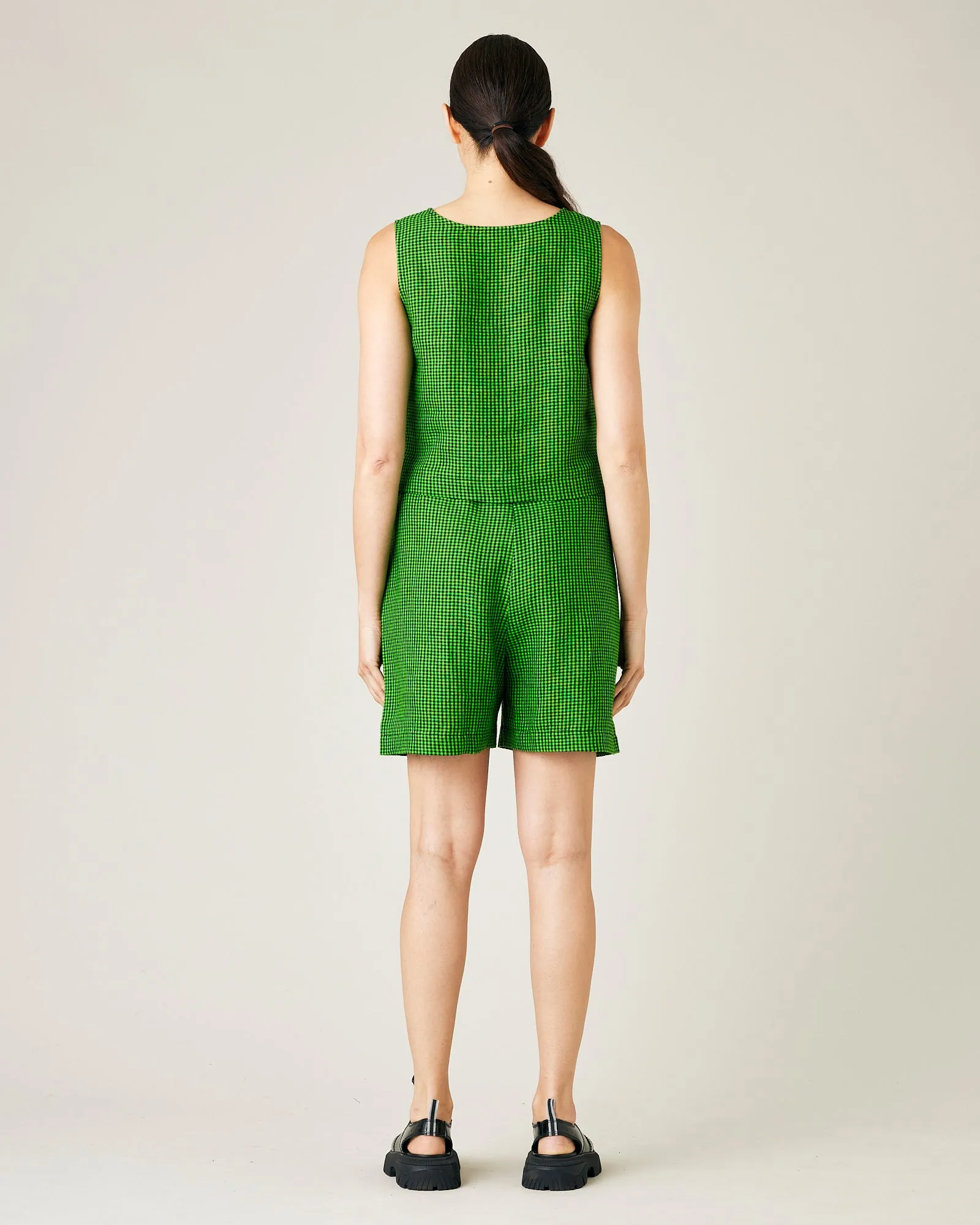 Ari Green & Black Micro Check Linen Shorts