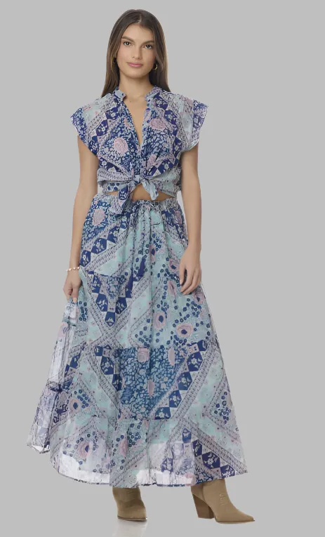 Audrey Printed Maxi Skirt Patchwork Blue