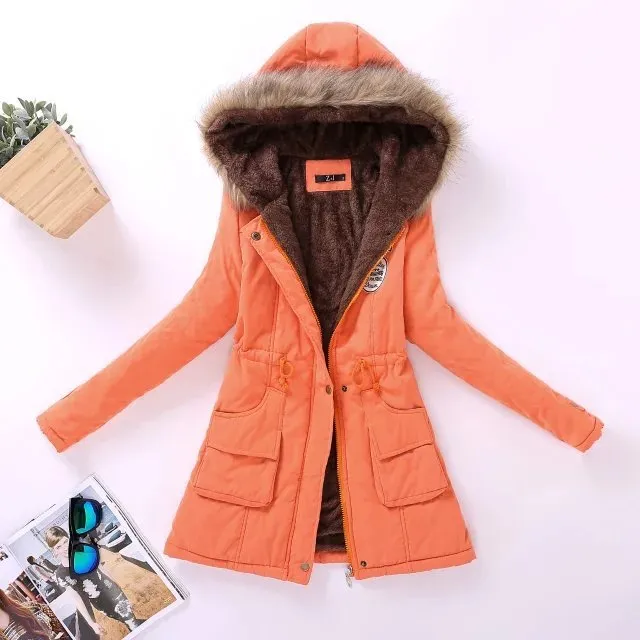 Autumn and Winter Plus Size Hooded Mid-length Cotton Jacket