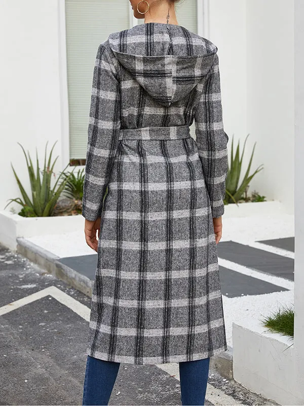 Autumn and Winter Woolen Plaid Long Coat
