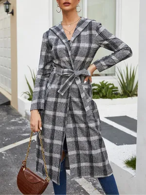 Autumn and Winter Woolen Plaid Long Coat