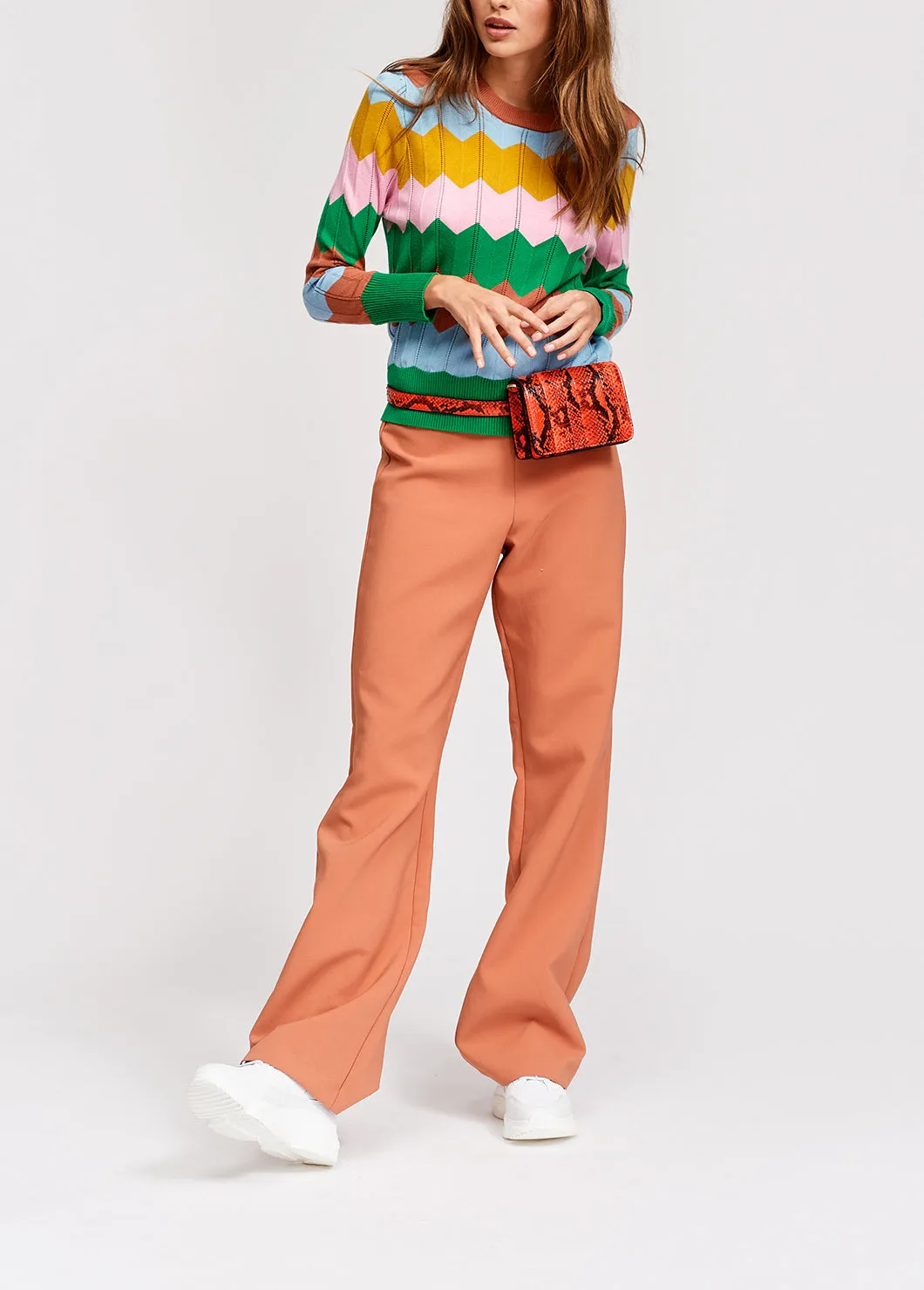 Autumn colors zigzag pattern knitted jumper
