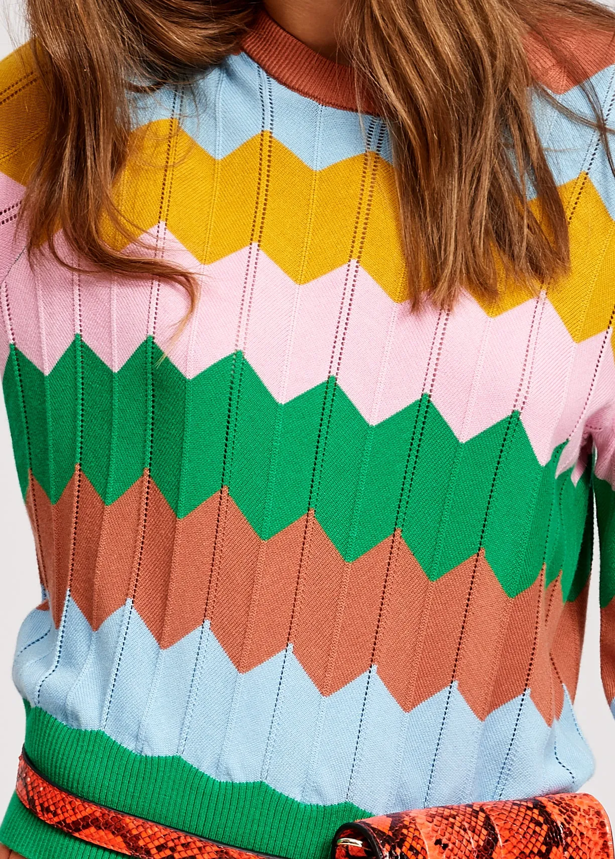 Autumn colors zigzag pattern knitted jumper