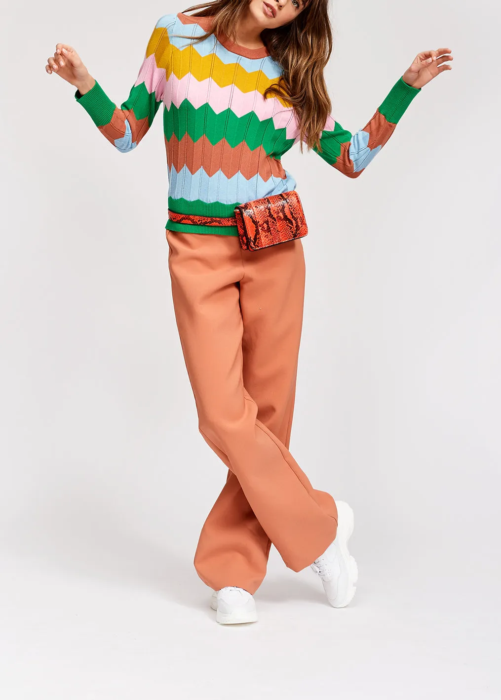 Autumn colors zigzag pattern knitted jumper